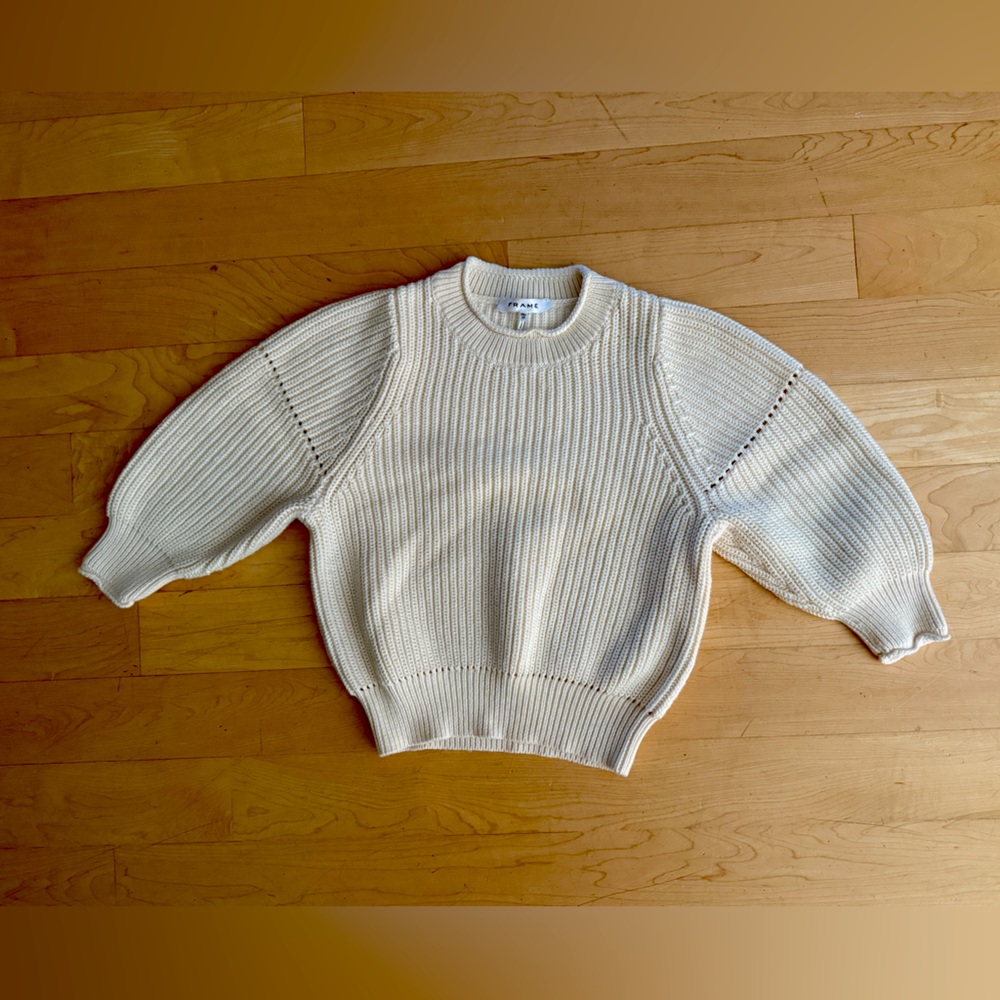FRAME Cropped Cable Knit Sweater XS Cream White